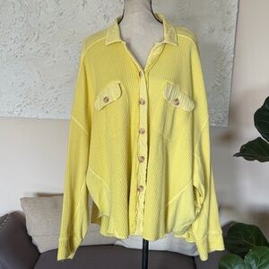 Free People FP One Womens Waffle Knit Oversized Slouchy Scout Jacket Yellow Sz S